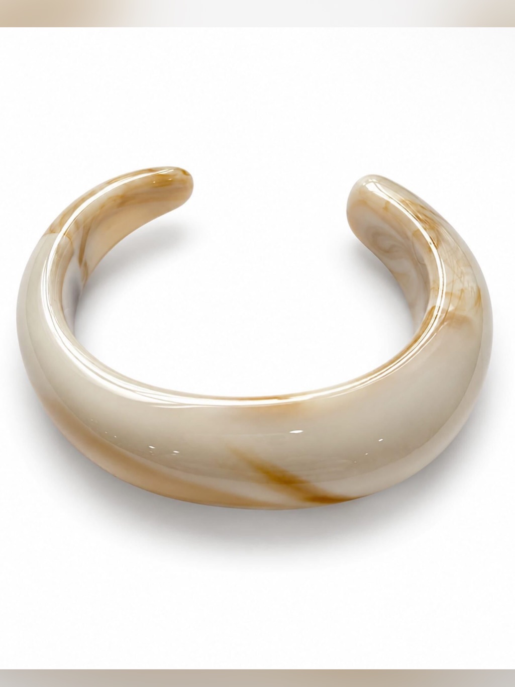Neutral Marbled Resin Cuff Bracelet In Cream And Tan - Women Jewelry